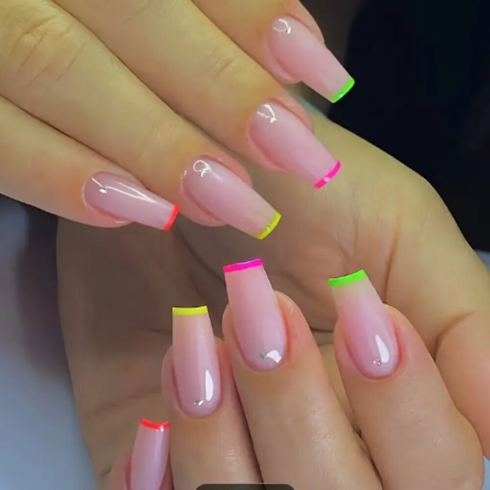 24(PCS)  Glossy Long Ballet Press On Nails, Gradient Color  With Rhinestone NEW‎